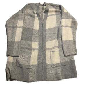 Classic American Eagle Y2K Duster Cardigan Sweater Gray White Plaid Sz S